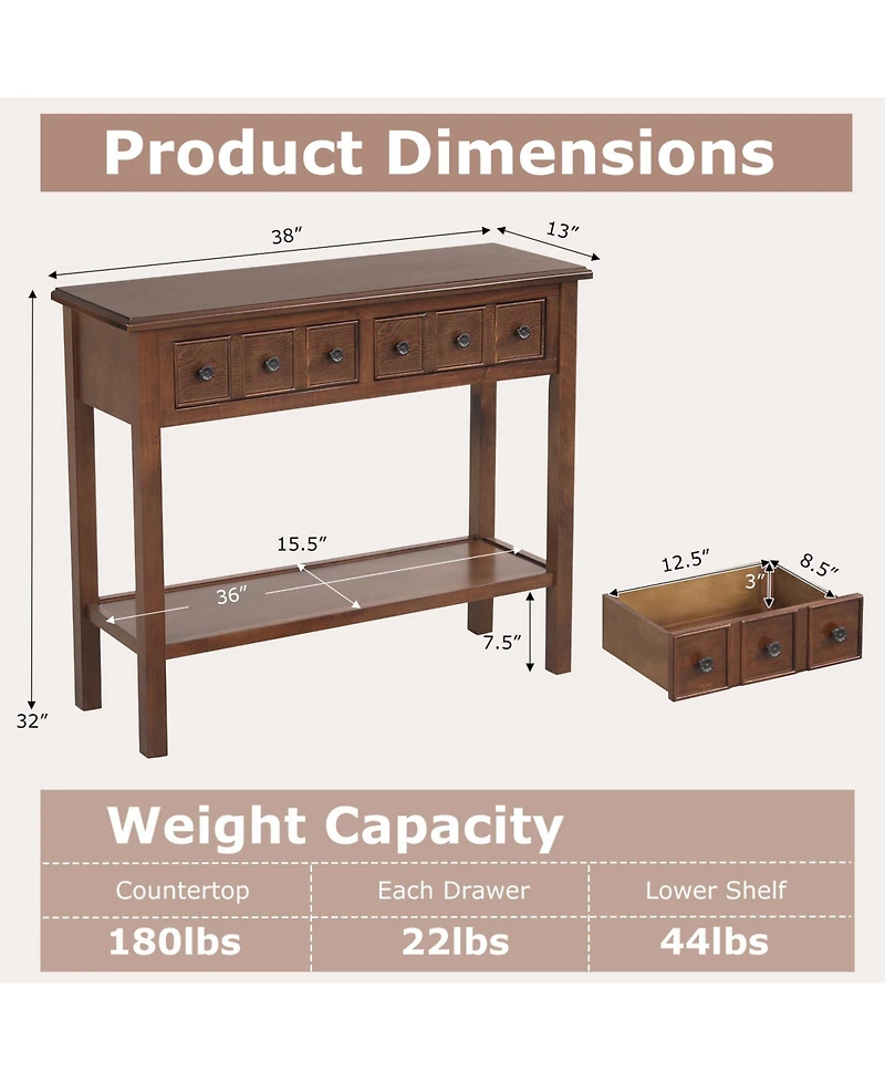 Slickblue 38" Entryway Console Table with 2 Drawers and Bottom Shelf