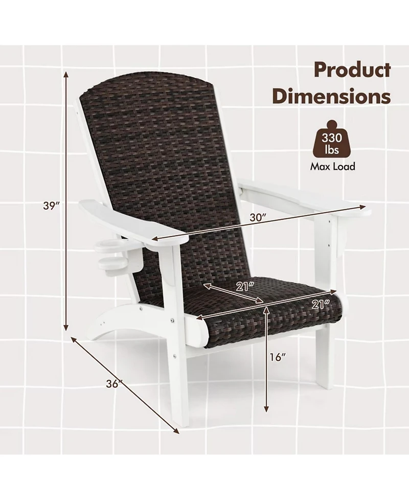 Yiortwo Outdoor Adirondack Chair with Rattan Padded Seat and Cup Holder