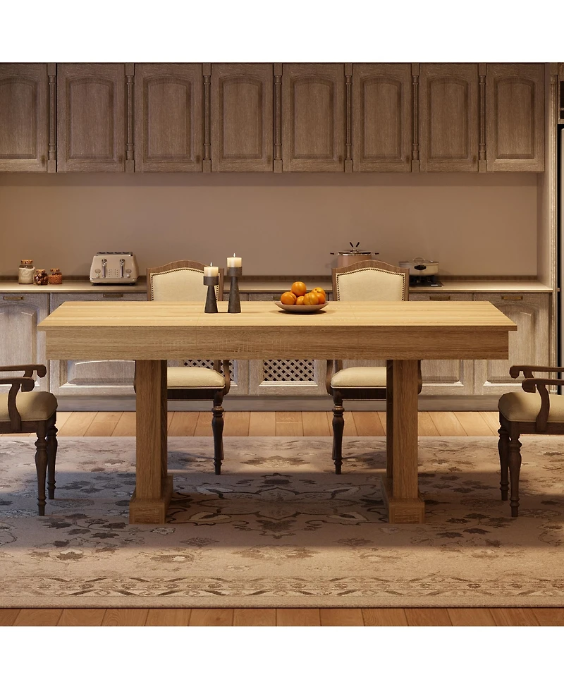 gaomon 71-Inch Kitchen Dining Table for 6-8 with 2 Drawers, Double Pedestal, for Kitchen, Office, Natrual