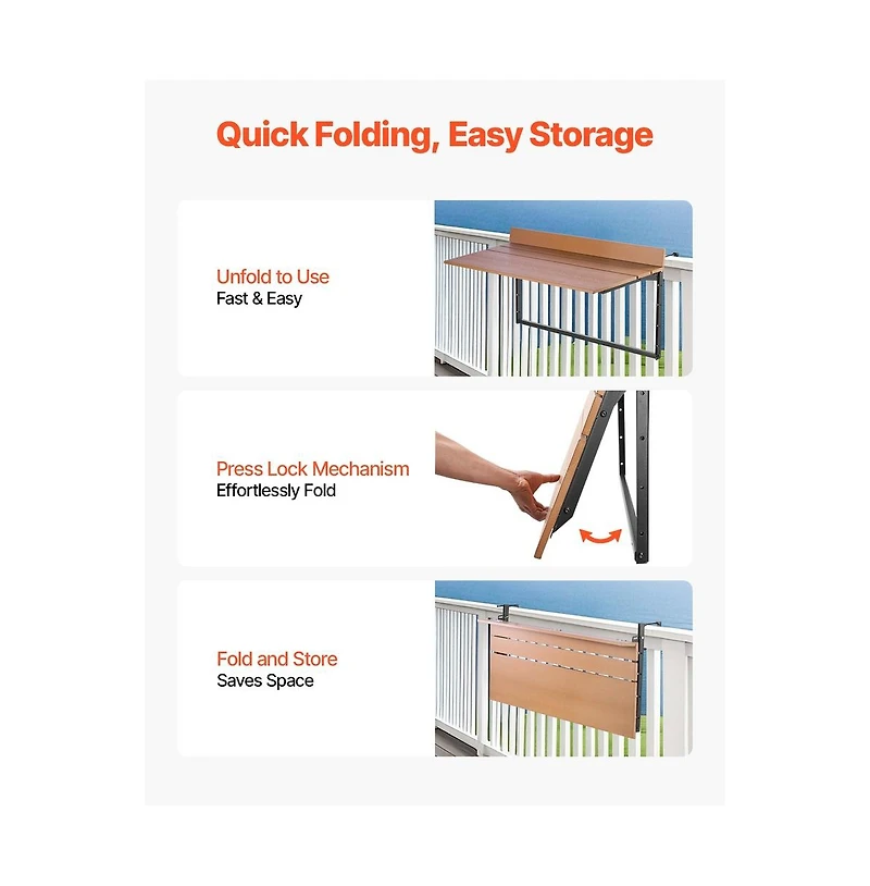 Sugift Balcony Hanging Table Folding Railing Bar Table Adjustable Outdoor