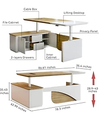 Logicfox 86" Electric Adjustable Height L Shaped Standing Executive Desk with Drawers and Shelves