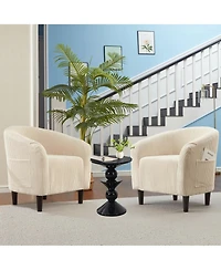 homfan Set of 2 Barrel Accent Chair Corduroy Club Chair Elegant Armchair Cozy Backrest for Living Room Bedroom Reception Room Office