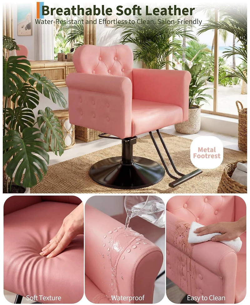 homfan Salon Styling Chair with Hydraulic Lift, 360degree(s) Swivel Lock, Pu Leather, Foam Cushion, 330 lb Capacity