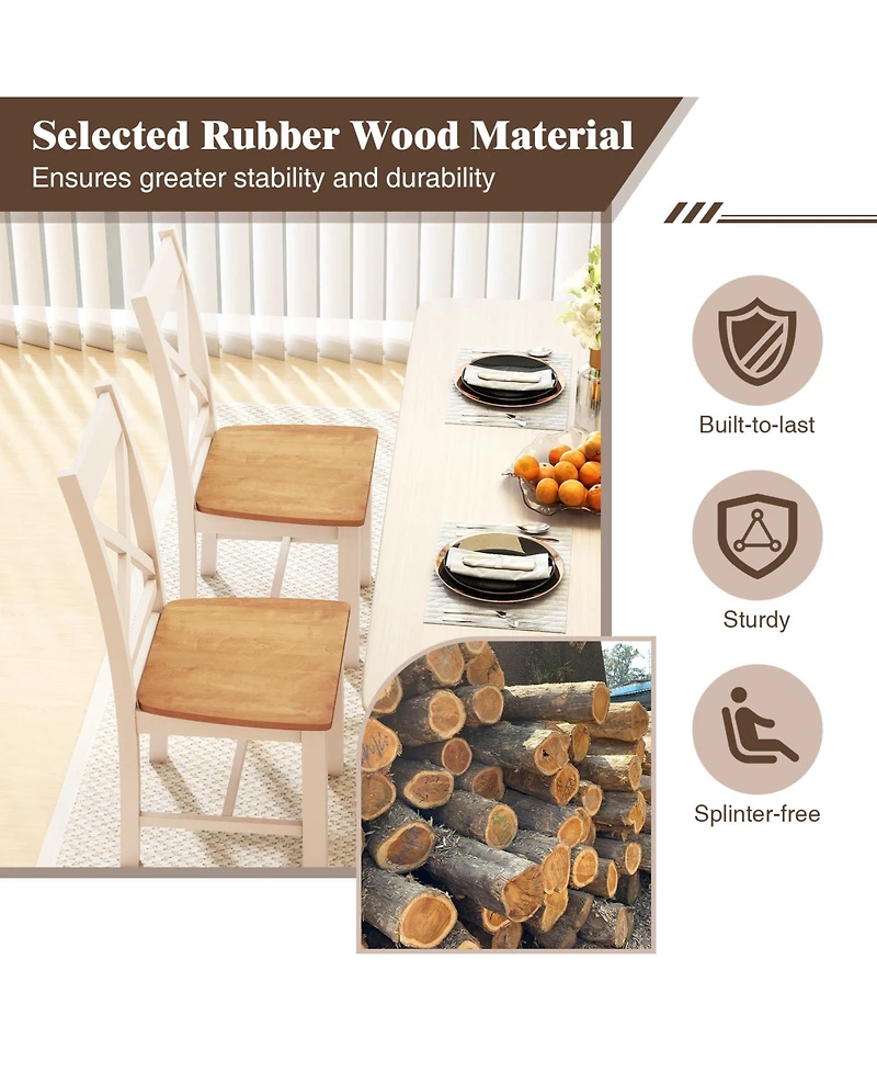 Gymax Modern Wooden Dining Chairs Set of w/ High Back Rubber Wood Frame Armless