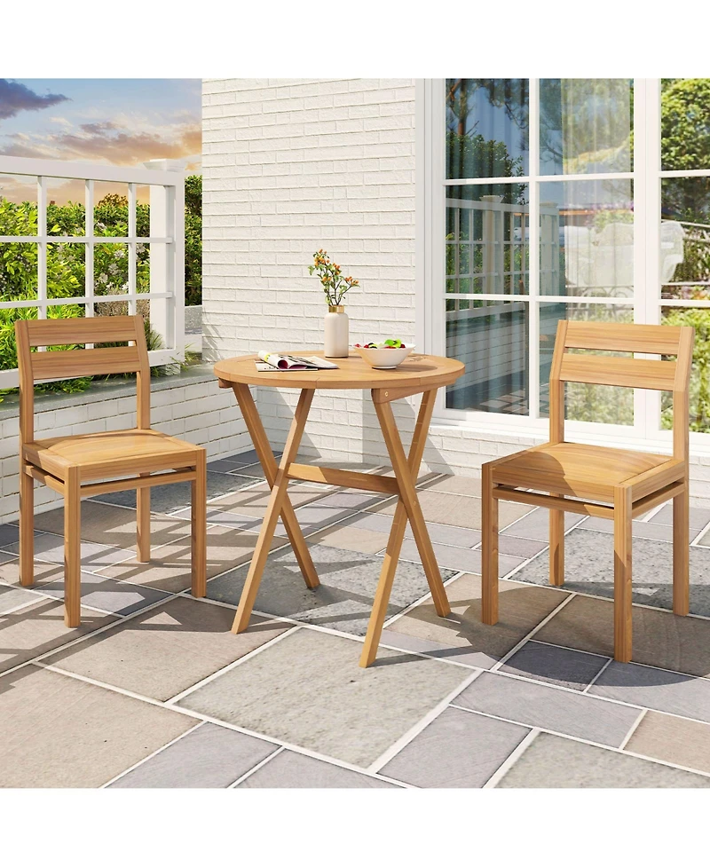 Sugift Outdoor Side Table with Slatted Tabletop and X-Shaped Structure