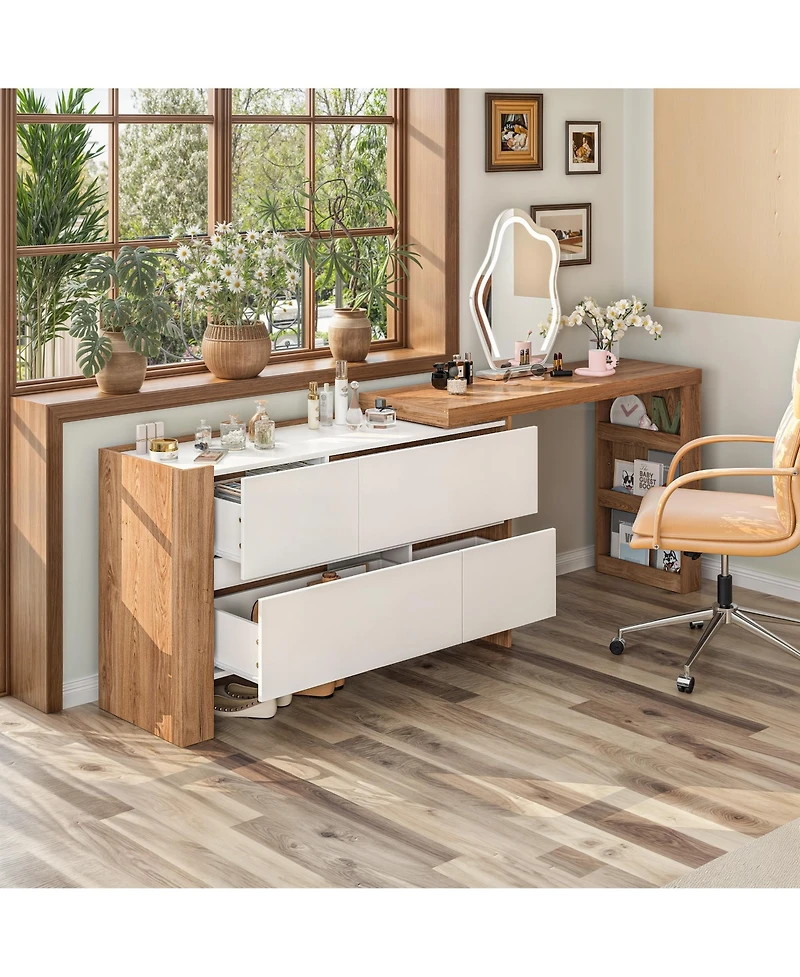Homsee L-Shaped Desk with Storage - Adjustable Corner Computer Desk | Office Desk with Drawers