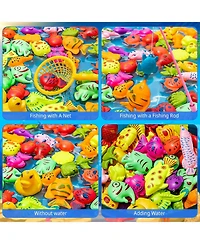 Gnuadz Fishing Game Bathtub Plastic Floating Fish Pole Rod Net Bath Toy Kids