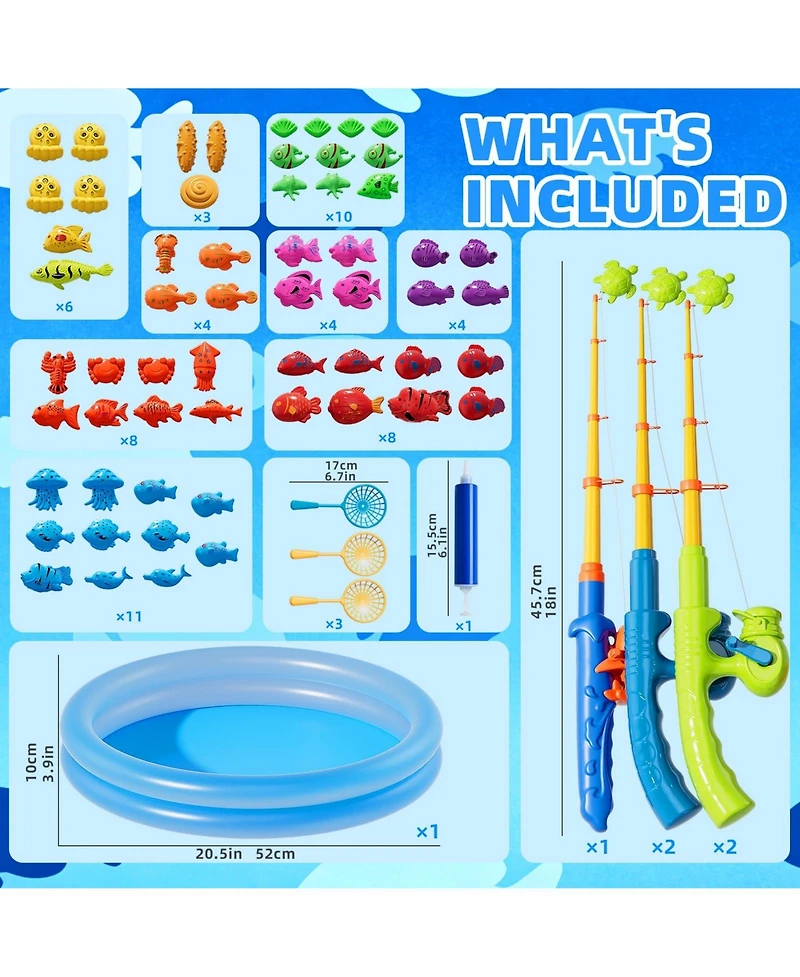 Gnuadz 60fish Magnetic Fishing Toy Pool Set Kids Water Game 5rod 3net pool