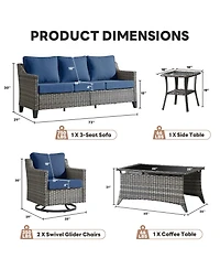 Pocassy Wicker Patio Furniture Set with Swivel Rocker Chairs Outdoor Wicker Sofa and Rattan Coffee Table, 5 Pieces Outdoor Conversation Sets