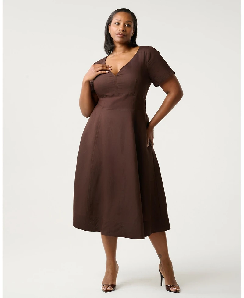 Estelle Women's Akira Linen Blend V-Neck Midi Dress