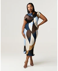 Estelle Women's Jorja Twist-Neck Print Satin Sheath Midi Dress