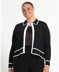 Estelle Women's Gracie Contrast Ribbed Collared Long Sleeve Cardigan