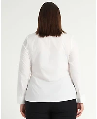 Estelle Plus Size Leo Collared V-Neck Button Tie-Front Shirt