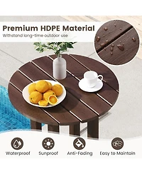 Sugift Round Hdpe Outdoor Bar Height Dining Table with Slatted Top