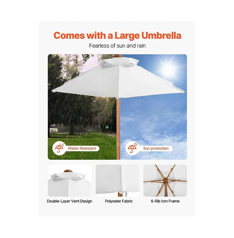 Sugift Kids Picnic Table 3-in-1 Wooden Bench Set with Sand Water Basin Umbrella