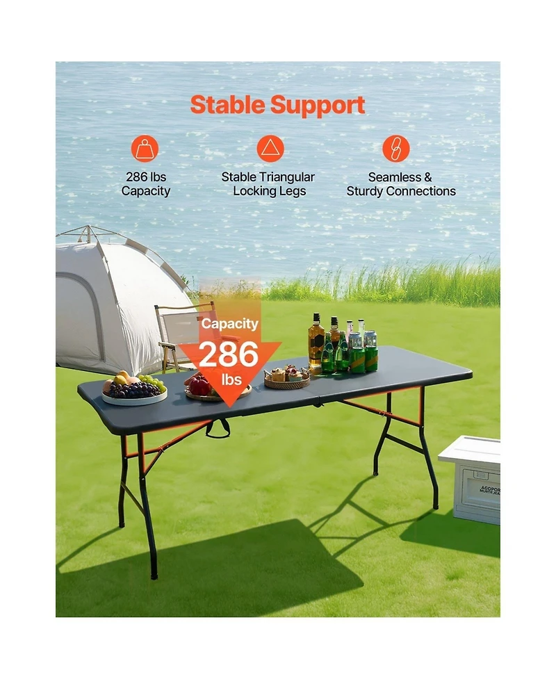Sugift Folding Table 6 feet Heavy Duty Portable Fold-in-Half Utility Table