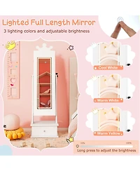 Sugift Kids Jewelry Armoire with Full-Length Lighted Mirror and Inside Led Lights
