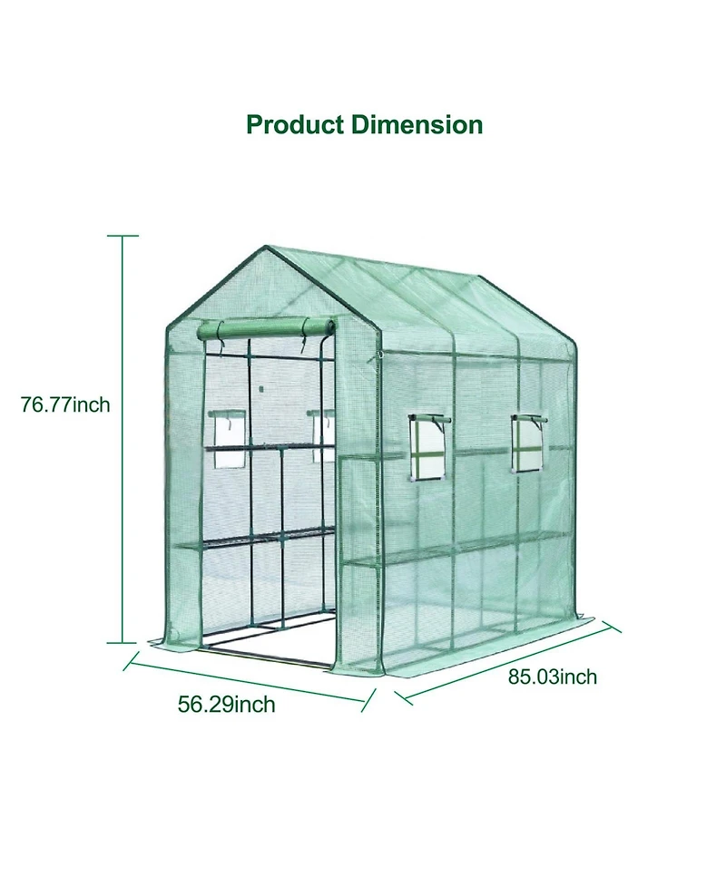 Homfan 7 x 4.7 6.4 Ft Walk-in Greenhouse with Iron Frame and 3-Tier Shelves, Pe Plant Grow Tent for Garden Backyard