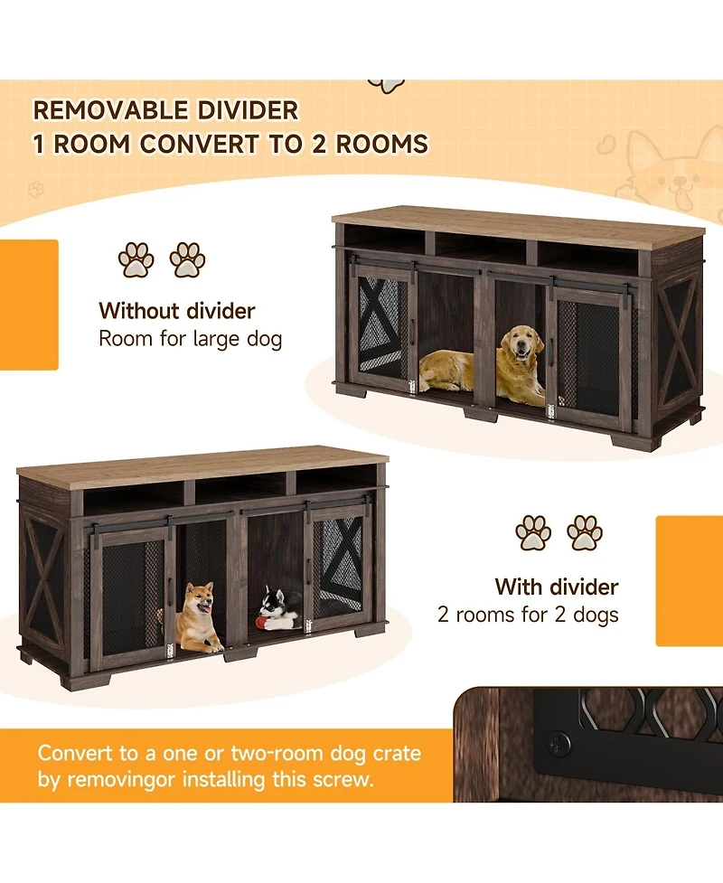 gaomon Adjustable Height Wooden Dog Crate Furniture End Table with 360 Rotating Feeder, Heavy Duty Dog Crate with 360 Wheels, Indoor Dog Kennel