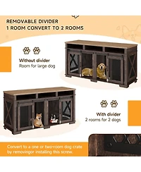 gaomon Adjustable Height Wooden Dog Crate Furniture End Table with 360 Rotating Feeder, Heavy Duty Dog Crate with 360 Wheels, Indoor Dog Kennel