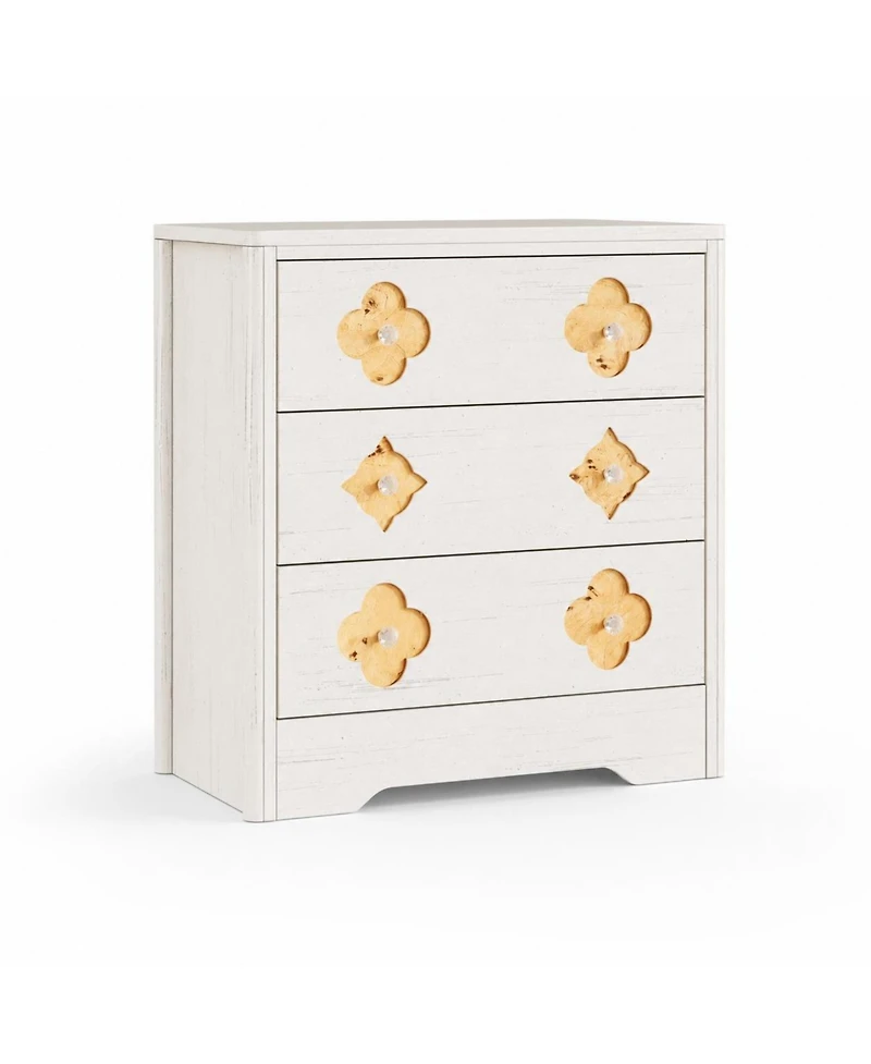 homfan 3-Drawer Vertical Dresser with Floral Cutout and Crystal Knobs