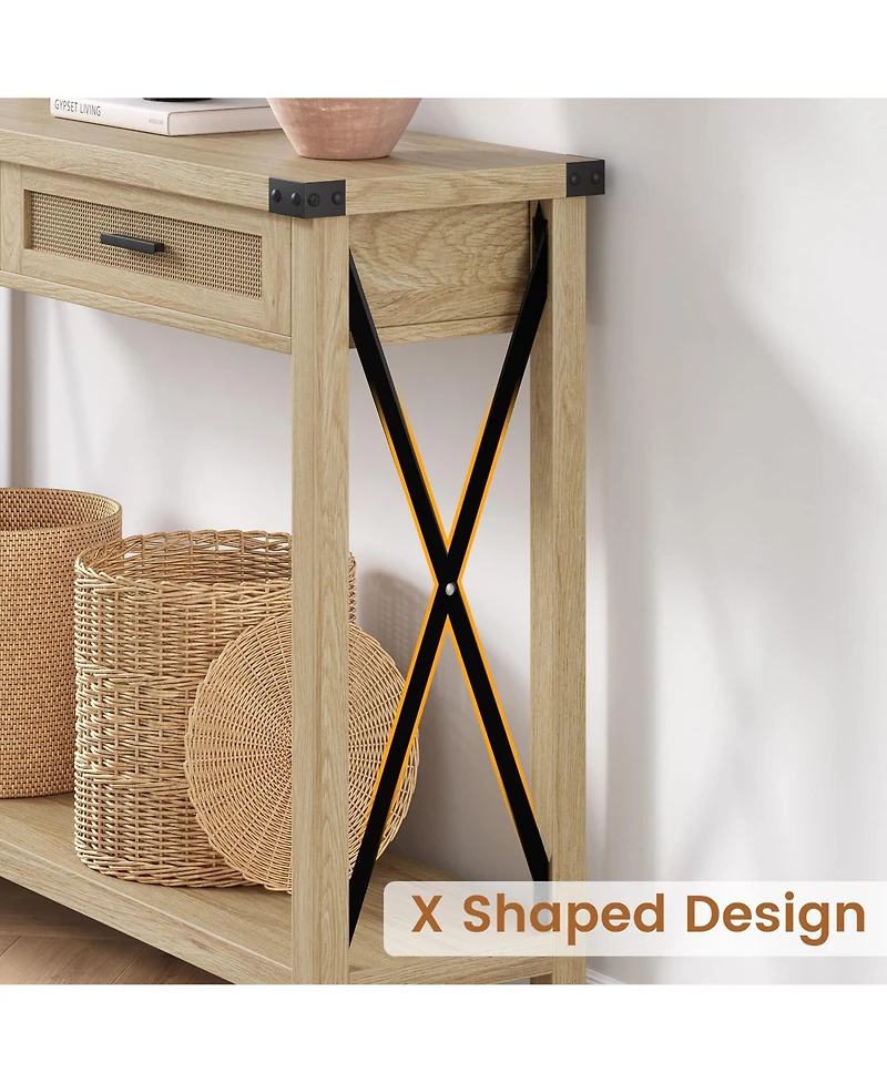 homfan Entryway Console Table with Rattan Drawers and Storage Shelf