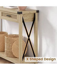 homfan Entryway Console Table with Rattan Drawers and Storage Shelf