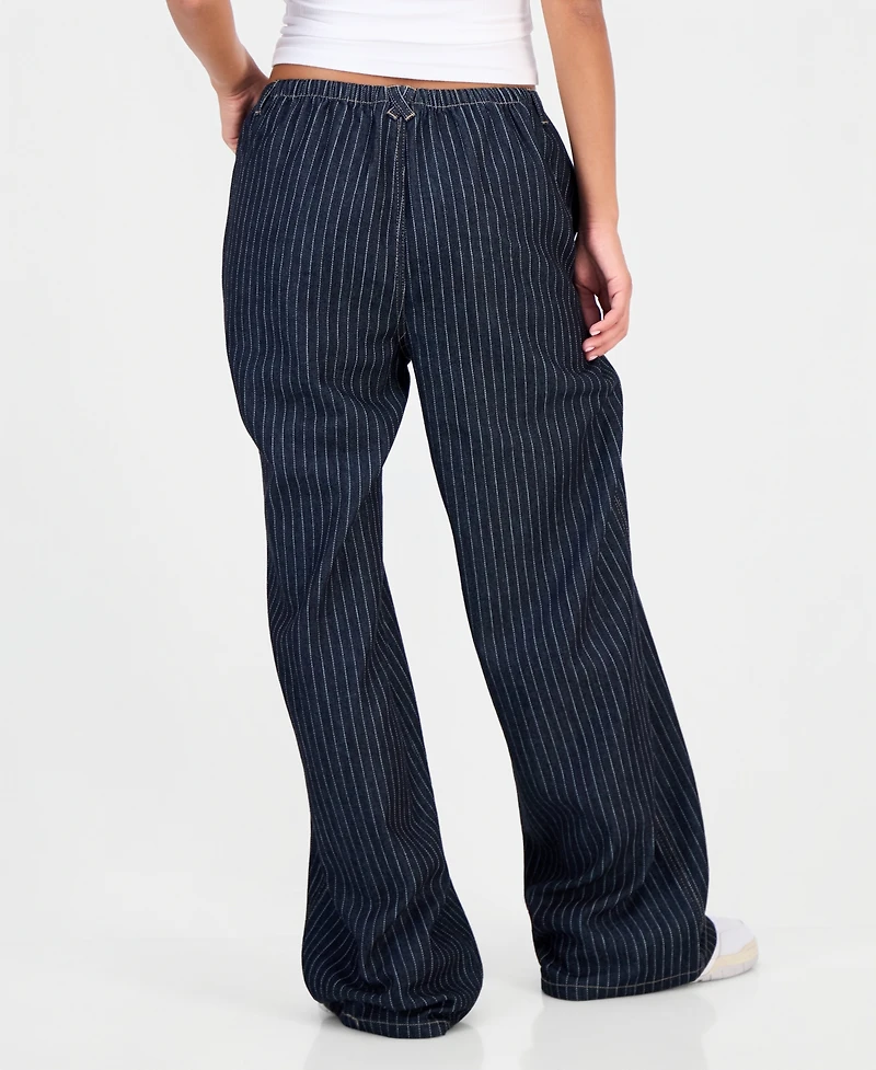 Vanilla Star Juniors' Striped Wide-Leg Pull-On Jeans
