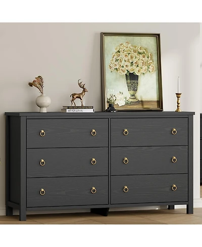 Homfan Modern Drawer Dresser for Bedroom, Wooden Dressers Chest with Clothes Storage Cabinet for Bedroom, Hallway, Living Room, Easy Assembly