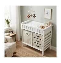Slickblue Wooden Diaper Changing Table with Fabric Storage Drawers
