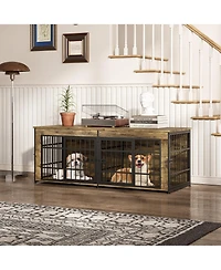 gaomon Double Dog House Furniture - Heavy Duty Wooden Indoor Kennel Tv Stand with Divider Spacious End Table Crate for 2 Medium or Large Dogs