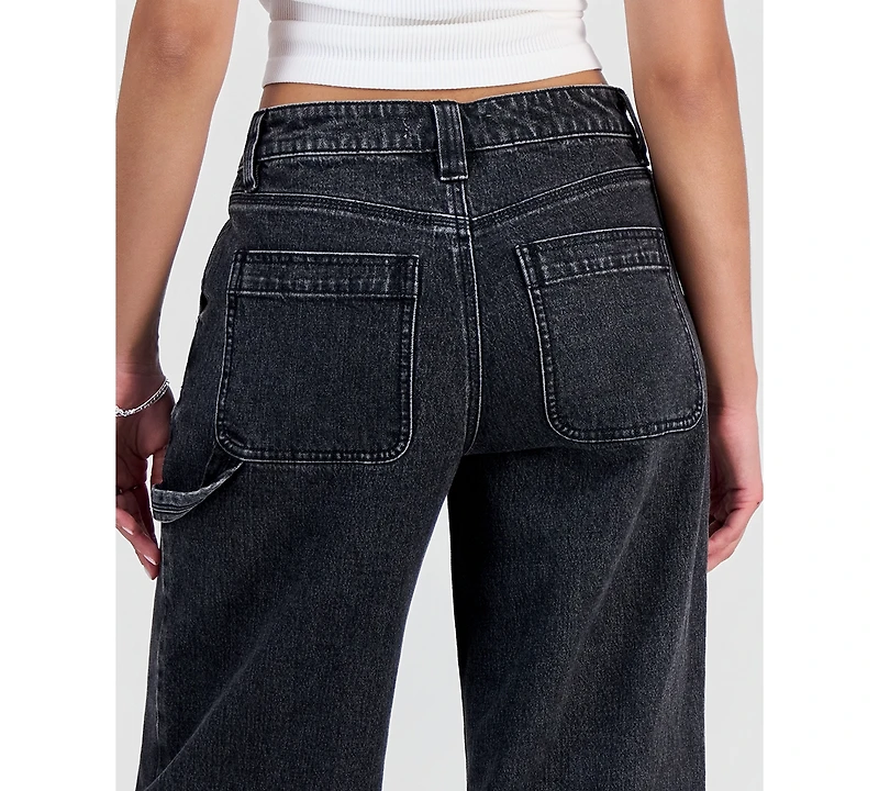 Madden Girl Juniors' High-Rise Ultra 90s Wide-Leg Carpenter Jeans