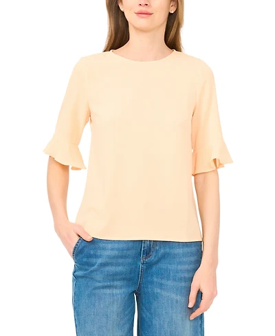 CeCe Women's Ruffled-Cuff 3/4-Sleeve Crew Neck Top