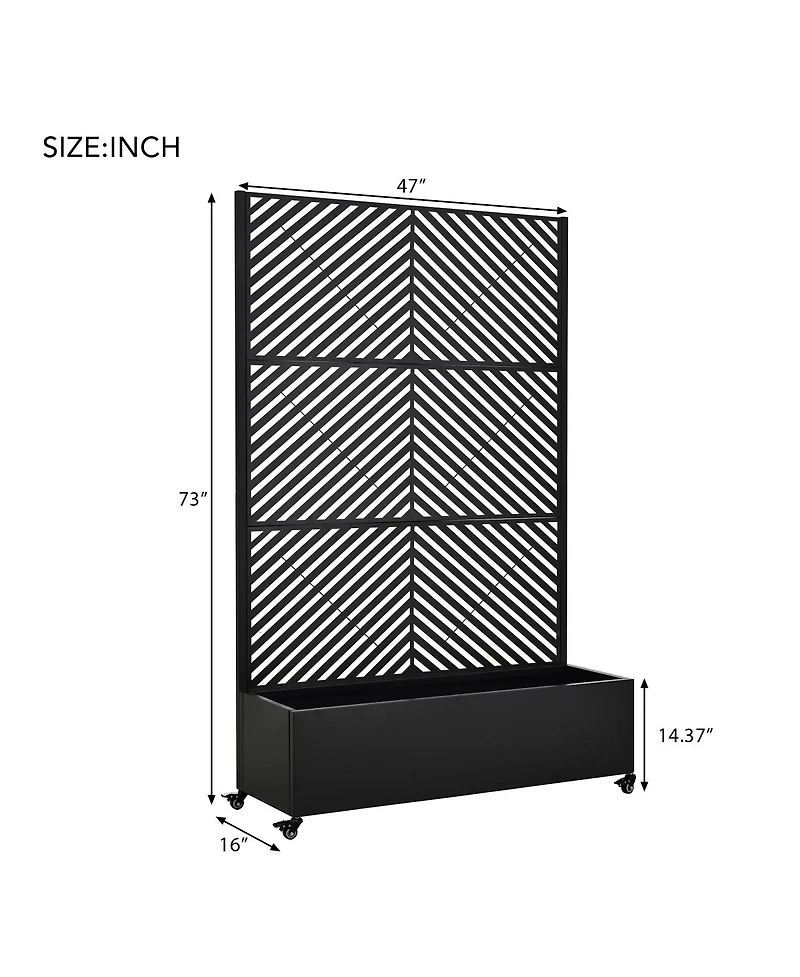 Streamdale Furniture Metal Raised Garden Bed with Wheels, Trellis, and Privacy Screen