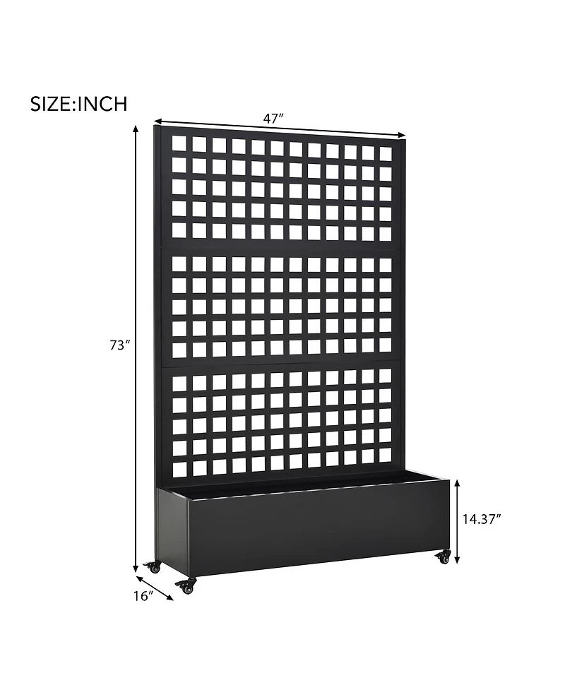 Streamdale Furniture Metal Raised Garden Bed with Wheels, Trellis, and Privacy Screen, 73"x47"x16
