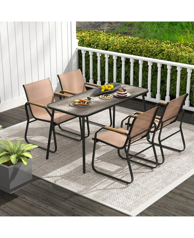 Gouun 5 Piece Patio Dining Set with 55 in Rectangular Wood-Look Table and 4 Fabric Sling Armchairs