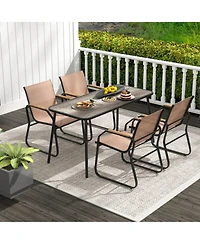 Gouun 5 Piece Patio Dining Set with 55 in Rectangular Wood-Look Table and 4 Fabric Sling Armchairs