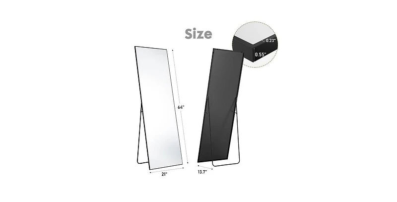 Busdays Floor Standing Mirror Wall Mirror with Stand Aluminum Alloy Thin Frame Rectangular