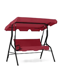 Gymax 3-Person Outdoor Patio Swing Chair Adjustable Canopy and Removable Cushion