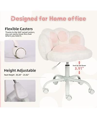 homfan Vanity Chair with Wheels, Cat Paw Back, 360degree(s) Swivel Height Adjustable Armless Chair, Teddy Fleece, Color-Blocking
