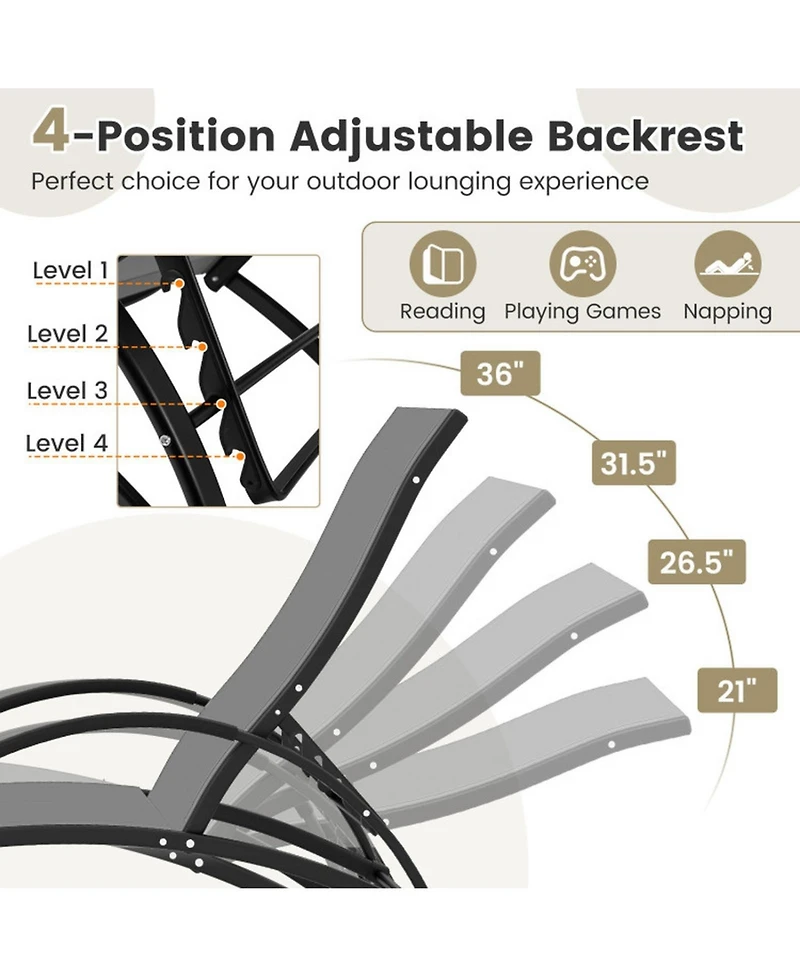 Gouun 2-in-1 Outdoor Rocking and Lounge Chair with 4-Position Backrest