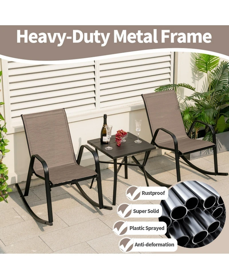 Gouun Set of 2 Heavy-Duty Metal Patio Rocking Chairs with Breathable Fabric