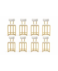 homfan Set of 8 Gold Bar Stools Counter Height Upholstered Curved Back Metal Frame Stools for Kitchen or Dining Room