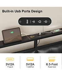 Hausource Queen Bed Frame with Storage Headboard & Charging Station Platform Bed No Box Spring Needed
