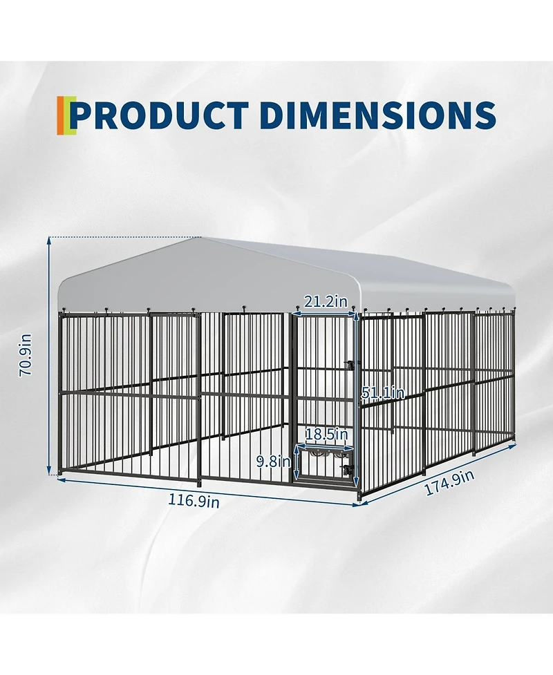 gaomon Duty Outdoor Dog Kennel Run Spacious Metal Enclosure with Waterproof Roof, Feeding Doors, Secure Lock Large Dog House Pet Cage