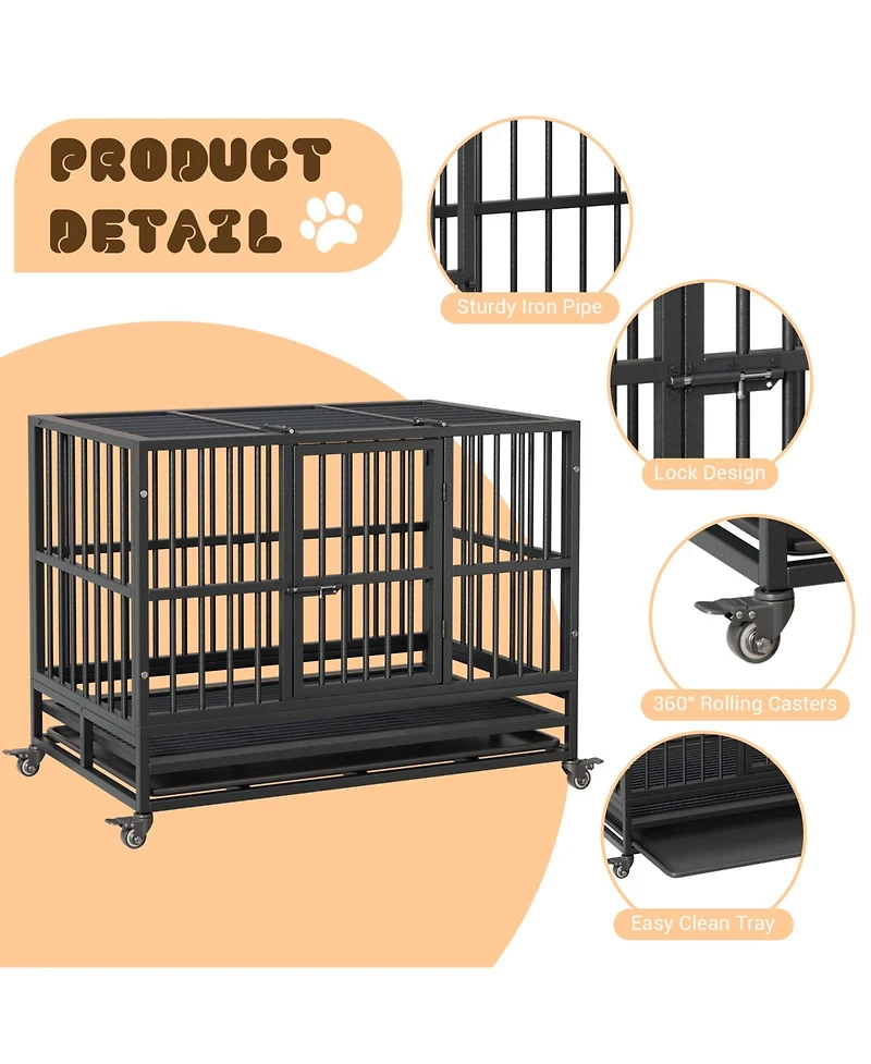 gaomon Heavy Duty Metal Dog Crate, Double Door Cage with Wheels, Folding Indoor Pet House Removable Tray Perfect for Pets