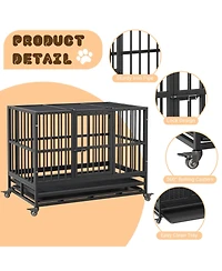 gaomon Heavy Duty Metal Dog Crate, Double Door Cage with Wheels, Folding Indoor Pet House Removable Tray Perfect for Pets