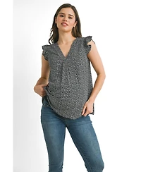 Hello Miz Women's Printed Flutter Cap Sleeve V-Neck Maternity Top