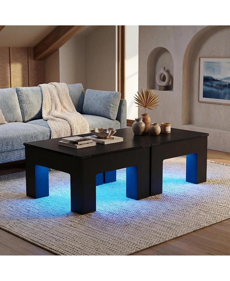 Aheaplus Wooden Coffee Table with Rgb Led Light, Small-Space