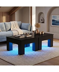 Aheaplus Wooden Coffee Table with Rgb Led Light, Small-Space